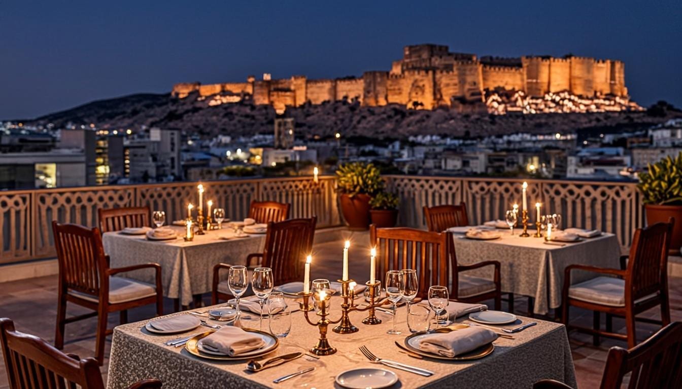 Rooftop dinner at night