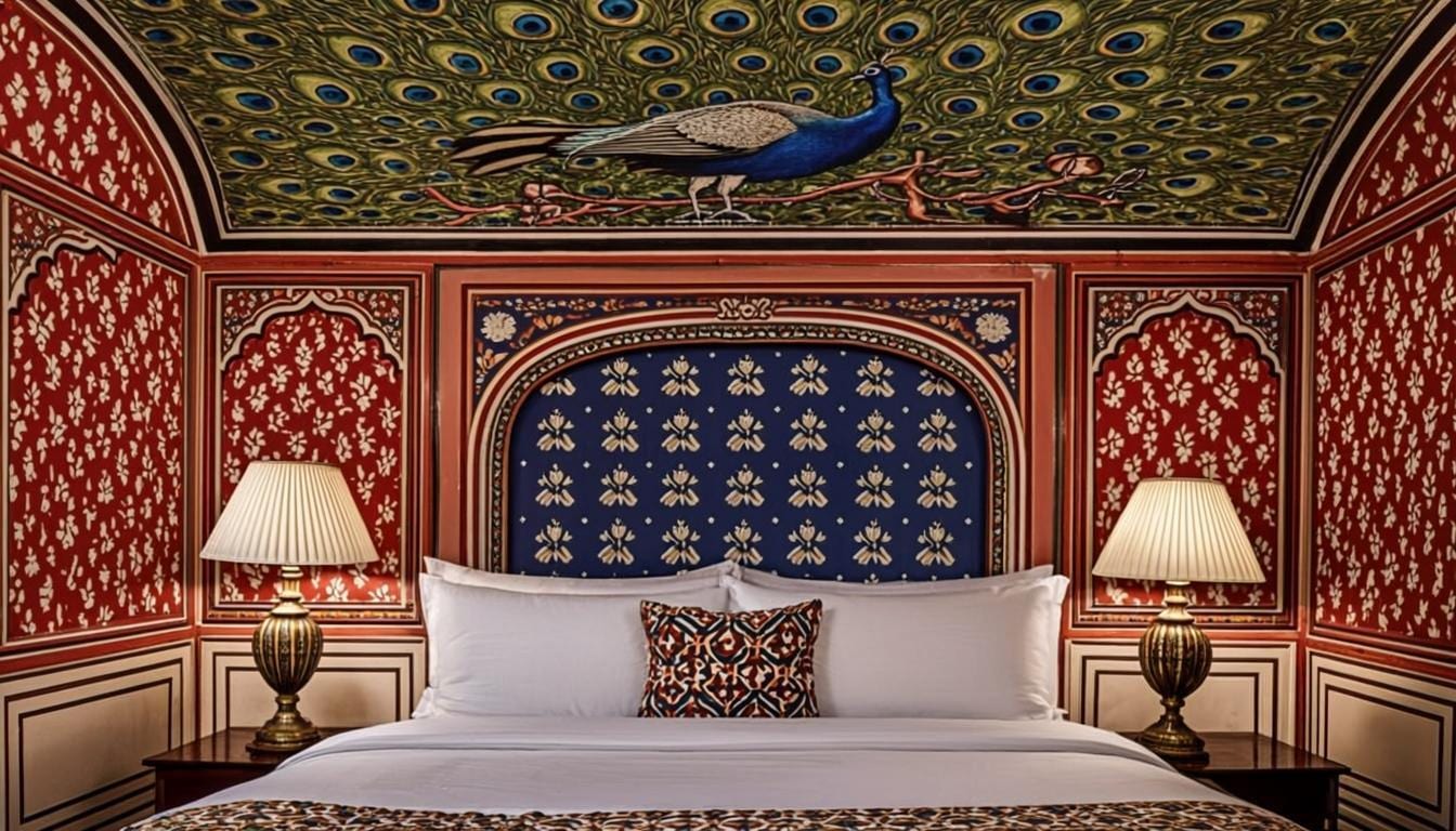Mor Room with hand-painted peacock ceiling