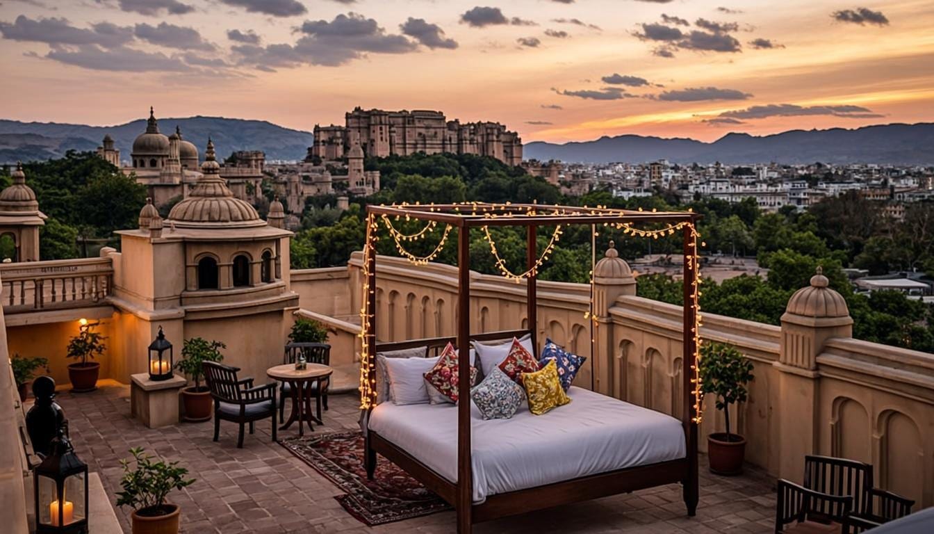 Rooftop Suite terrace at sunset
