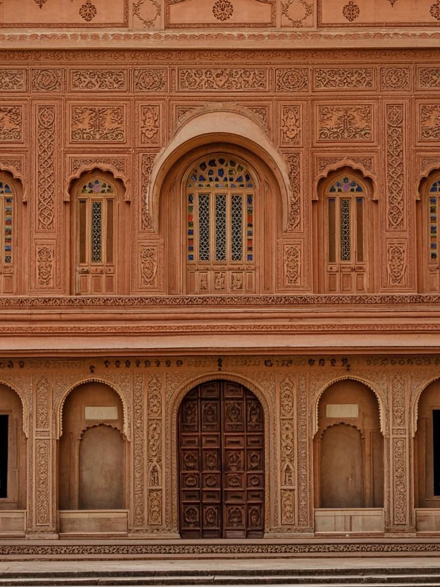 Carved sandstone facade of Haveli Aara