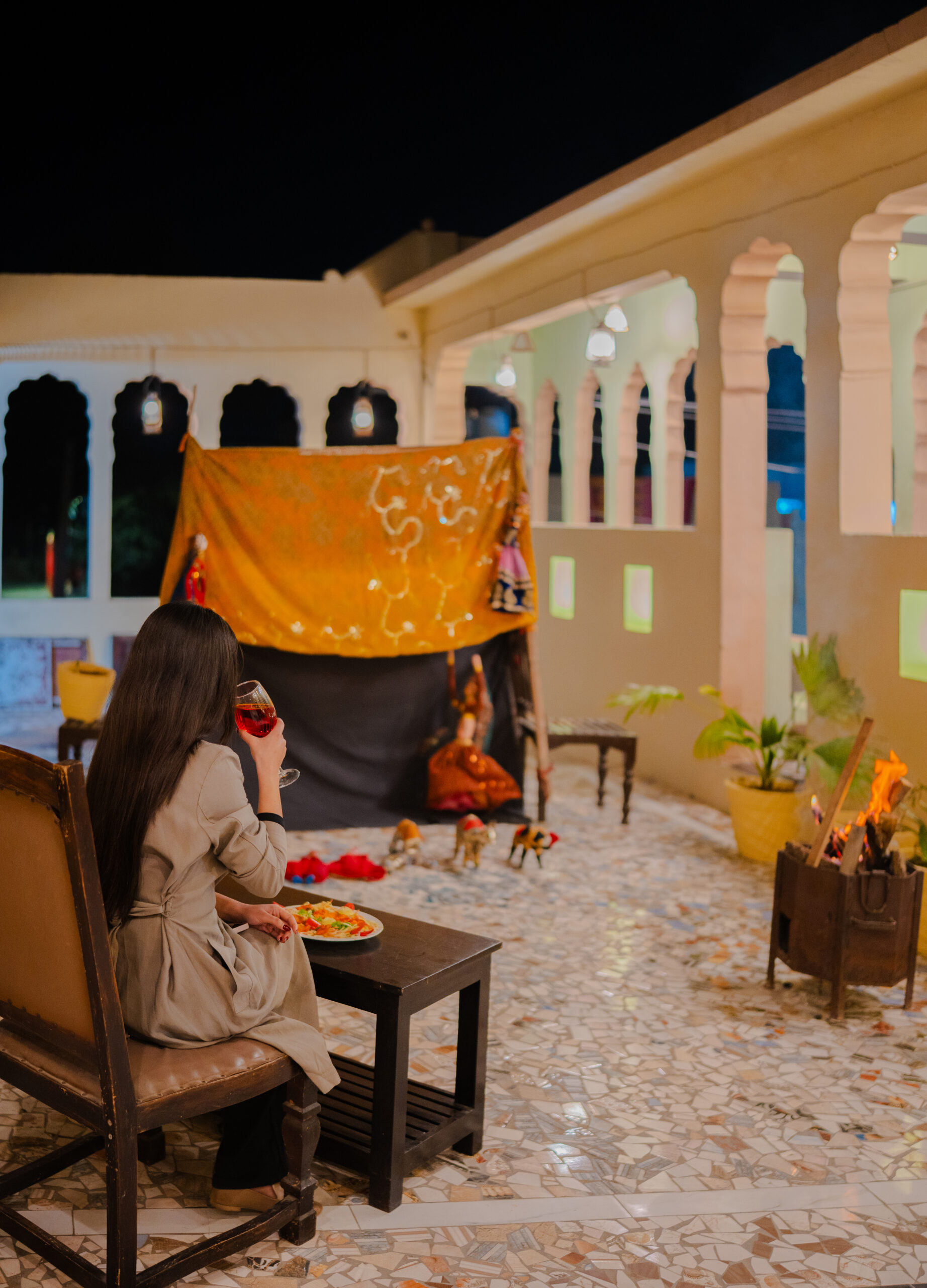 Rooftop dinner at night